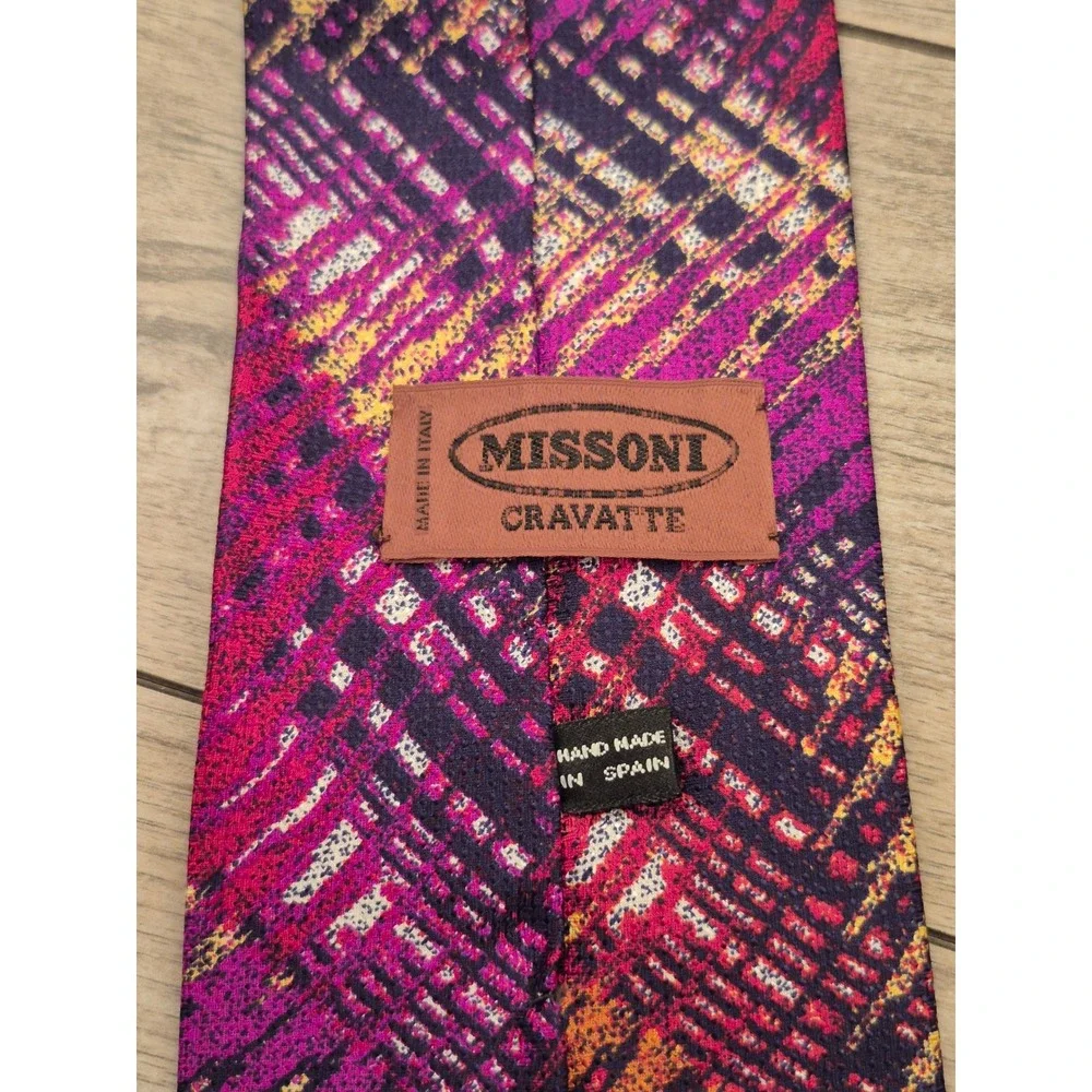 Missoni Cravatte Silk Tie Mens Abstract Geometric Magenta Orange Navyvint Spain